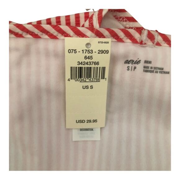 Aerie NWT Red White Striped Seersucker Ruffle Bikini Bottoms Small Boho Chic - Picture 2 of 13